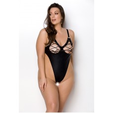 Боди из экокожи Passion Celine Body 6XL/7XL black, с доступом, открытый