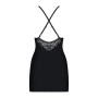 Сатиновий комплект для сну з мереживом Obsessive 828-CHE-1 chemise & thong L/XL, чорний, сорочка, ст