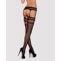 Чулки-стокинги с комбинированной сеткой Obsessive Garter stockings S214 S/M/L, черные, имитация гарт