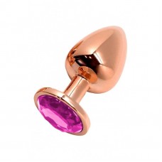 Металева анальна пробка Wooomy Tralalo Rose Gold Metal Plug Magenta L, діаметр 4 см, довжина 9 см