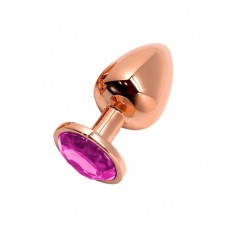 Металлическая анальная пробка Wooomy Tralalo Rose Gold Metal Plug Magenta M, диаметр 3,4 см, длина 8