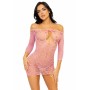 Сукня-сітка з сердечками Leg Avenue Heart net mini dress Pink, зав’язки, відкриті плечі, one size