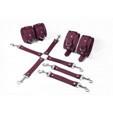 Набір Feral Feelings BDSM Kit 3 Burgundy, наручники, поножі, конектор