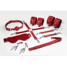 Набір Feral Feelings BDSM Kit 7 Red, наручники, поножі, конектор, маска, паддл, кляп, затискачі