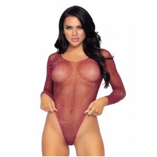 Боді Leg Avenue Crystalized fishnet bodysuit Burgundy One Size