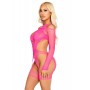 Бодістокінг Leg Avenue Fishnet Garter Harness and Teddy One Size Neon Pink