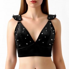 Лиф с шипами Art of Sex - Mistress, черный с эффектом мокрого бархата, размер M