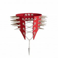 Чокер воротник с шипами Art of Sex - Ariadne, натуральная кожа, цвет красный, L-2XL