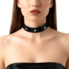 Чокер с шипами Art of Sex - Mistress, цвет черный с эффектом мокрого бархата, размер L
