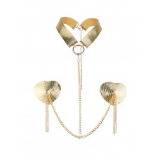 Пестис-сердечки с кисточками и чокером JSY Nipple Sticker RT236114 Golden