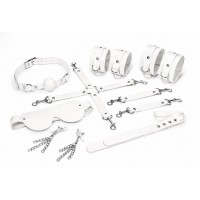 Набір Feral Feelings BDSM Kit 7 White, наручники, поножі, конектор, маска, падл, кляп, затискачі