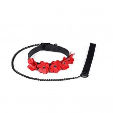 Ошейник с поводком Liebe Seele Flower Rhythm - Black and Red Leather Flowers collar with Leash