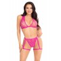 Комплект Leg Avenue Lace Bra Top and Panty with Garters One Size Pink