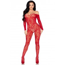 Бодистокинг Leg Avenue Crotchless Fishnet Bodystocking One Size Red