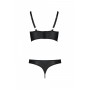 Комплект з еко-шкіри Passion Malwia Bikini black L/XL: з люверсами та ремінцями, бра та трусики