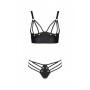 Комплект з еко-шкіри Passion Malwia Bikini black S/M: з люверсами та ремінцями, бра та трусики
