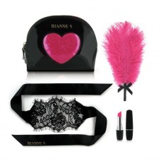Романтичний набір Rianne S: Kit d'Amour: віброкуля, пір'їнка, маска, чохол-косметичка Black/Pink