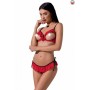 Комплект білизни CHERRY SET OpenBra red S/M - Passion Exclusive: відкритий ліф, трусики-спідничка