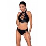 Комплект з еко-шкіри: бра та трусики з імітацією шнурівки Nancy Bikini black L/XL - Passion