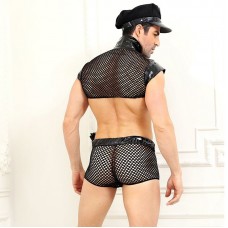 Мужской эротический костюм полицейского 'Строгий Альфред' S/M: топ, боксеры, фуражка, наручники