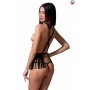 Комплект білизни INDRA SET OpenBra black S/M - Passion Exclusive: стрінги, портупея з бахромою