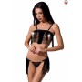 Комплект білизни KASSANDRA SET OpenBra black L/XL - Passion Exclusive: ліф з бахроми, трусики-спідниця