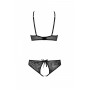 Комплект Passion URSULA SET black L/XL: бра, трусики з ажурним декором та відкритим кроком