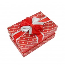 Подарункова коробка з бантом червоно-біла, M - 24,5 х17, 5х11, 2 см