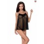 Сорочка прозора бебі долл MELANIA CHEMISE black S/M - Passion, трусики, на тонких бретелях